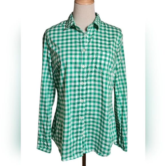 J. Crew Tops - J. Crew Green and White Gingham Checked Button Down Shirt